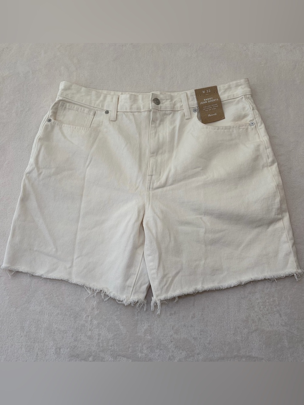 NWT Madewell Baggy Jean Shorts W32 High Rise Relaxed Frayed Raw Hem Off White